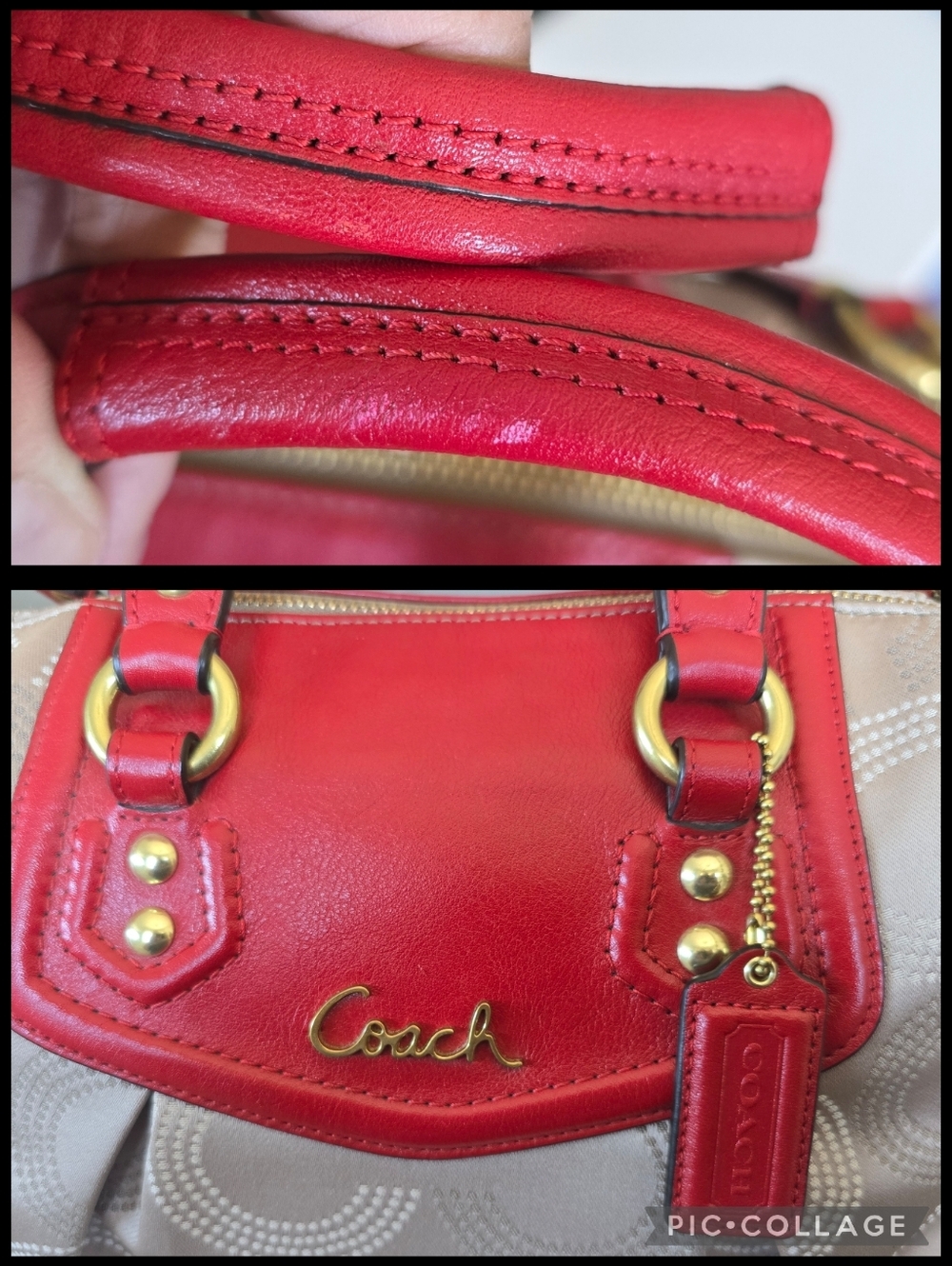 Coach Ashley Dotted Op Art Beige Red Carryall Satchel #F20027 - Picture 12 of 16